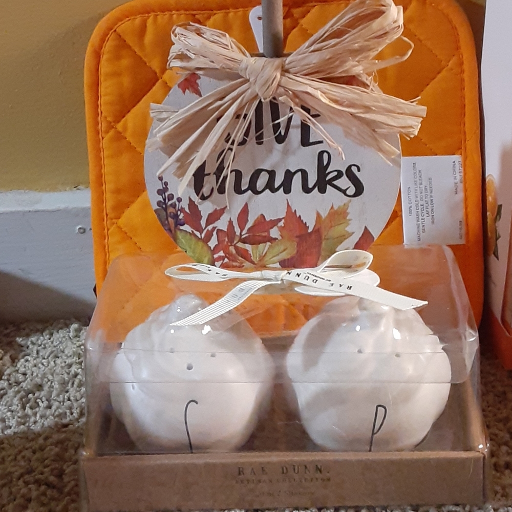 RAE DUNN PUMPKIN SALT & PEPPER SHAKERS NEW IN BOX